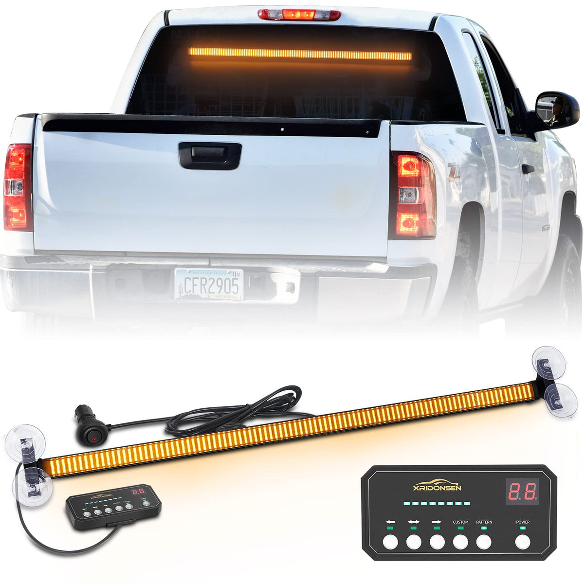 XRIDONSEN front view amber light bar showing full-length visibility benefit