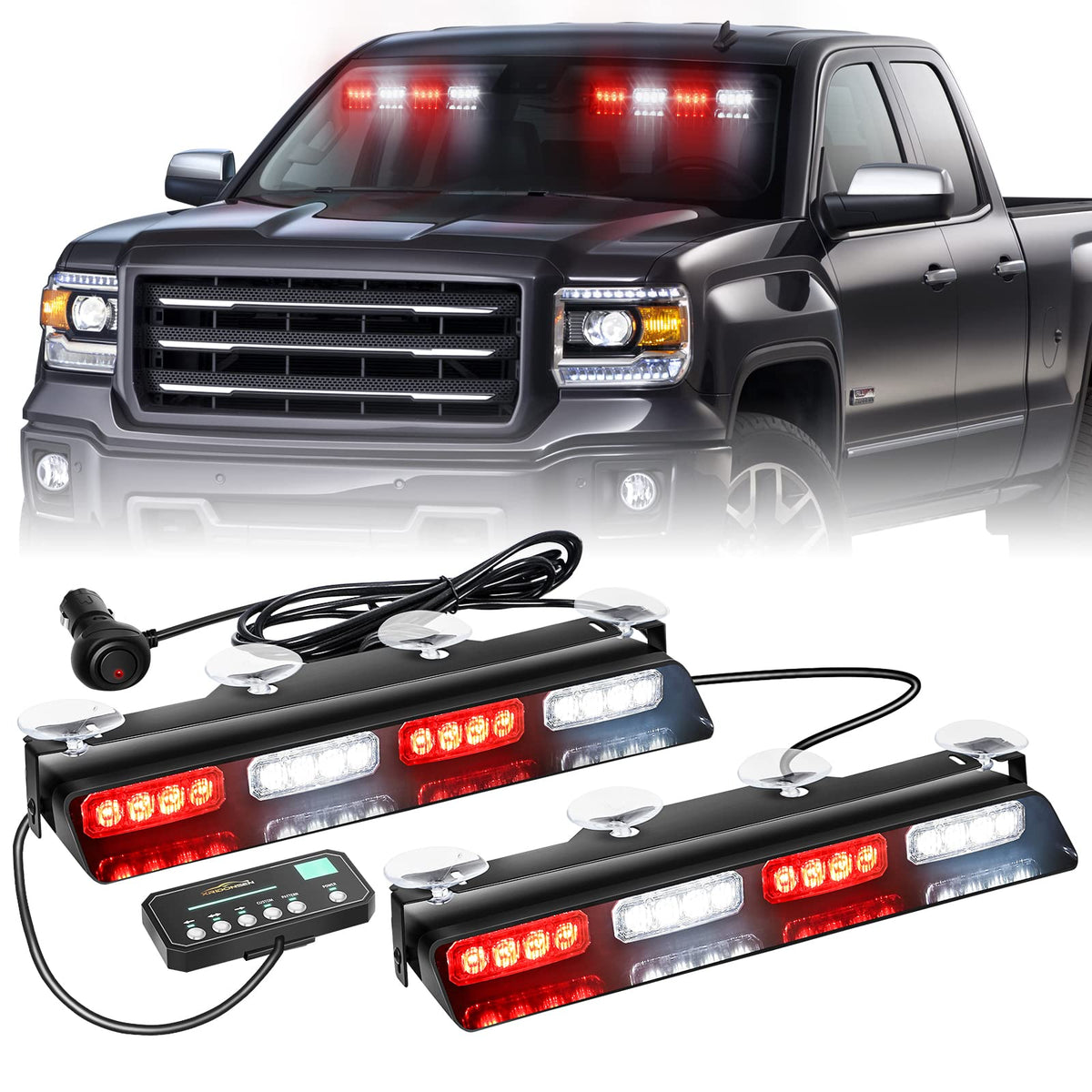 XRIDONSEN front view of 14 inch dual bar showing red white LEDs for clear signaling