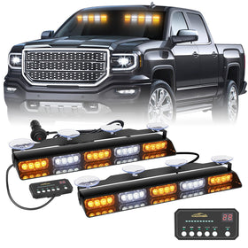XRIDONSEN front view of 17-inch dash strobe highlighting bright LED array and visibility