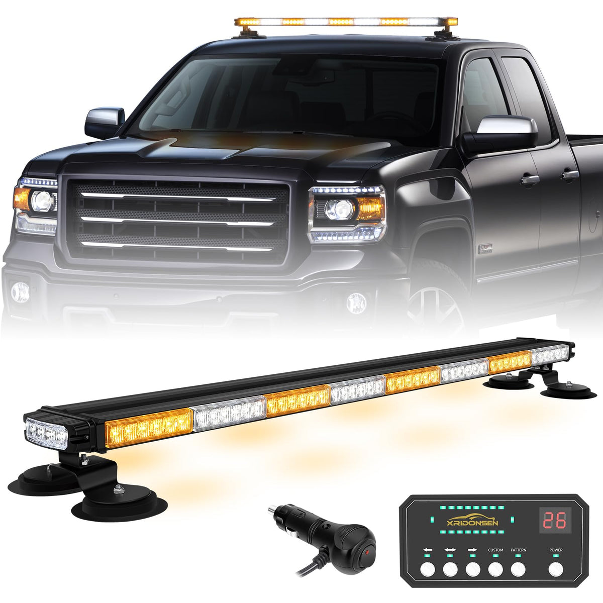 XRIDONSEN front view light bar showing amber and white LEDs for clear road visibility