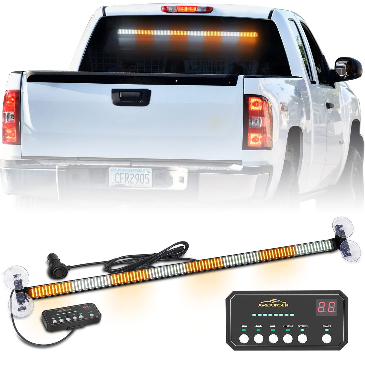 XRIDONSEN front view of 35 inch light bar showing amber white LEDs for improved visibility