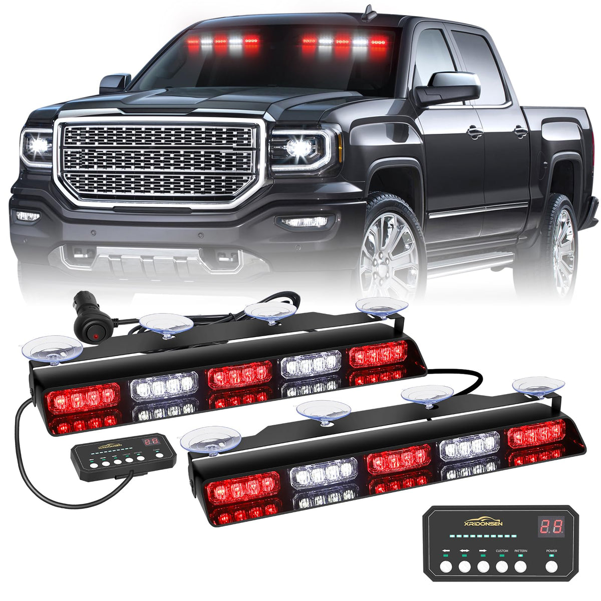 XRIDONSEN front view of twin 17 inch lights showing bright warning benefit