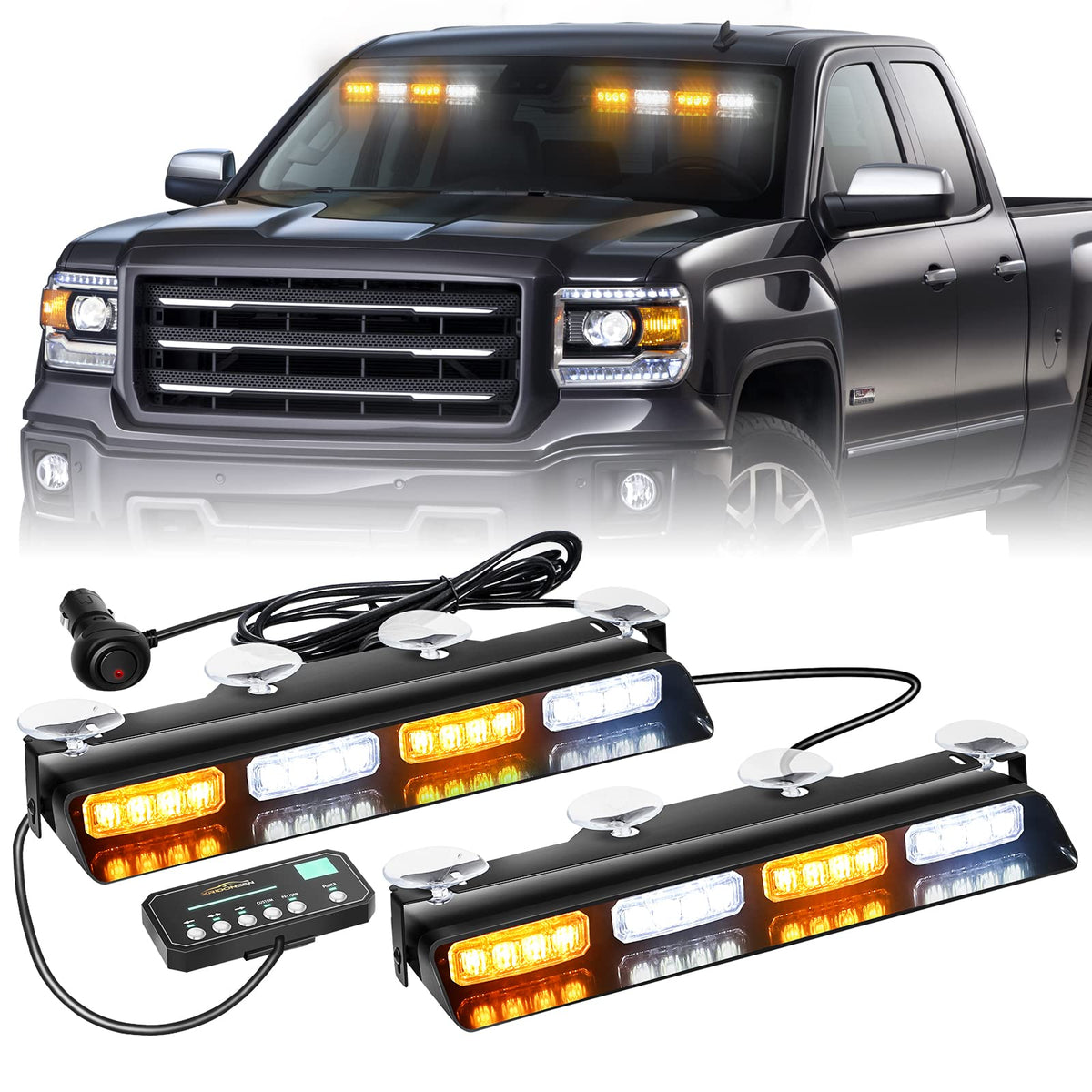 XRIDONSEN front view of both 14-inch amber white strobe lights showing design and length