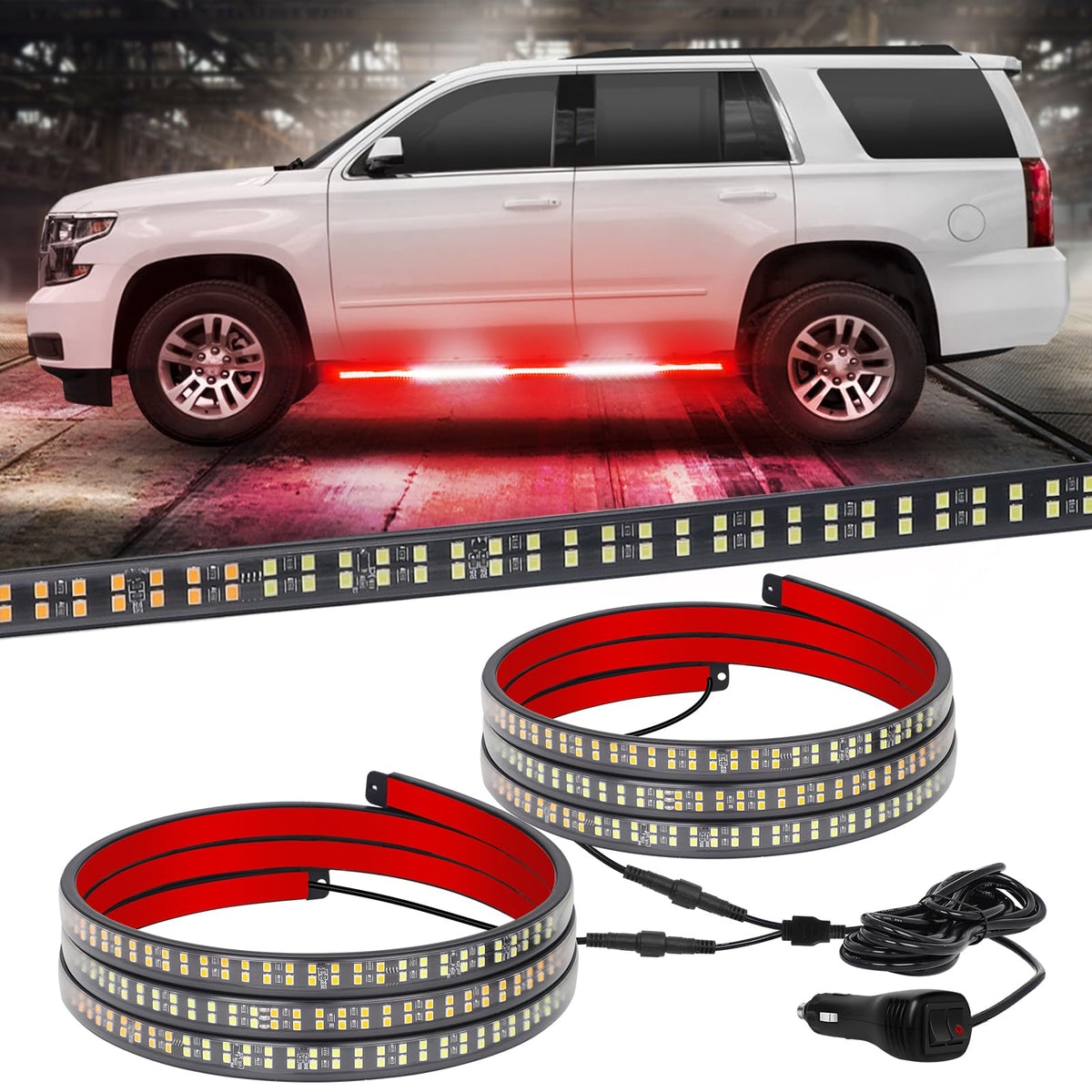 XRIDONSEN front view of dual 60-inch running board lights showing full strip benefit