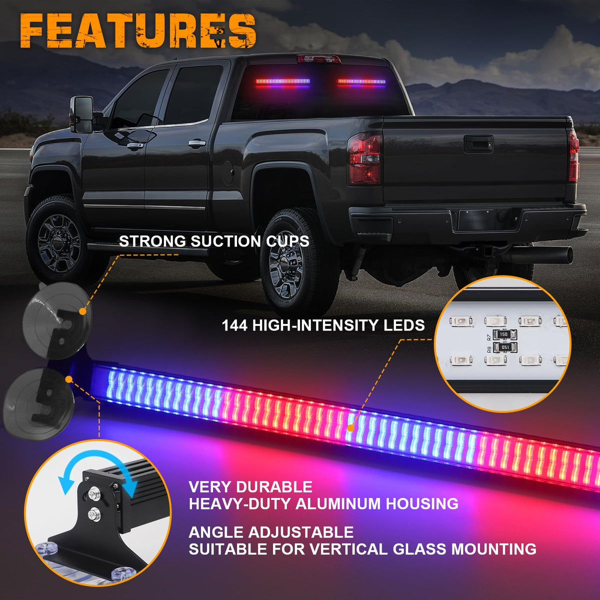 XRIDONSEN light bars mounted on windshield demonstrating secure placement and quick setup