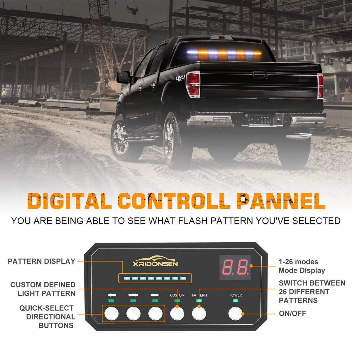 XRIDONSEN light bar mounted on truck rooftop improving worksite and traffic awareness