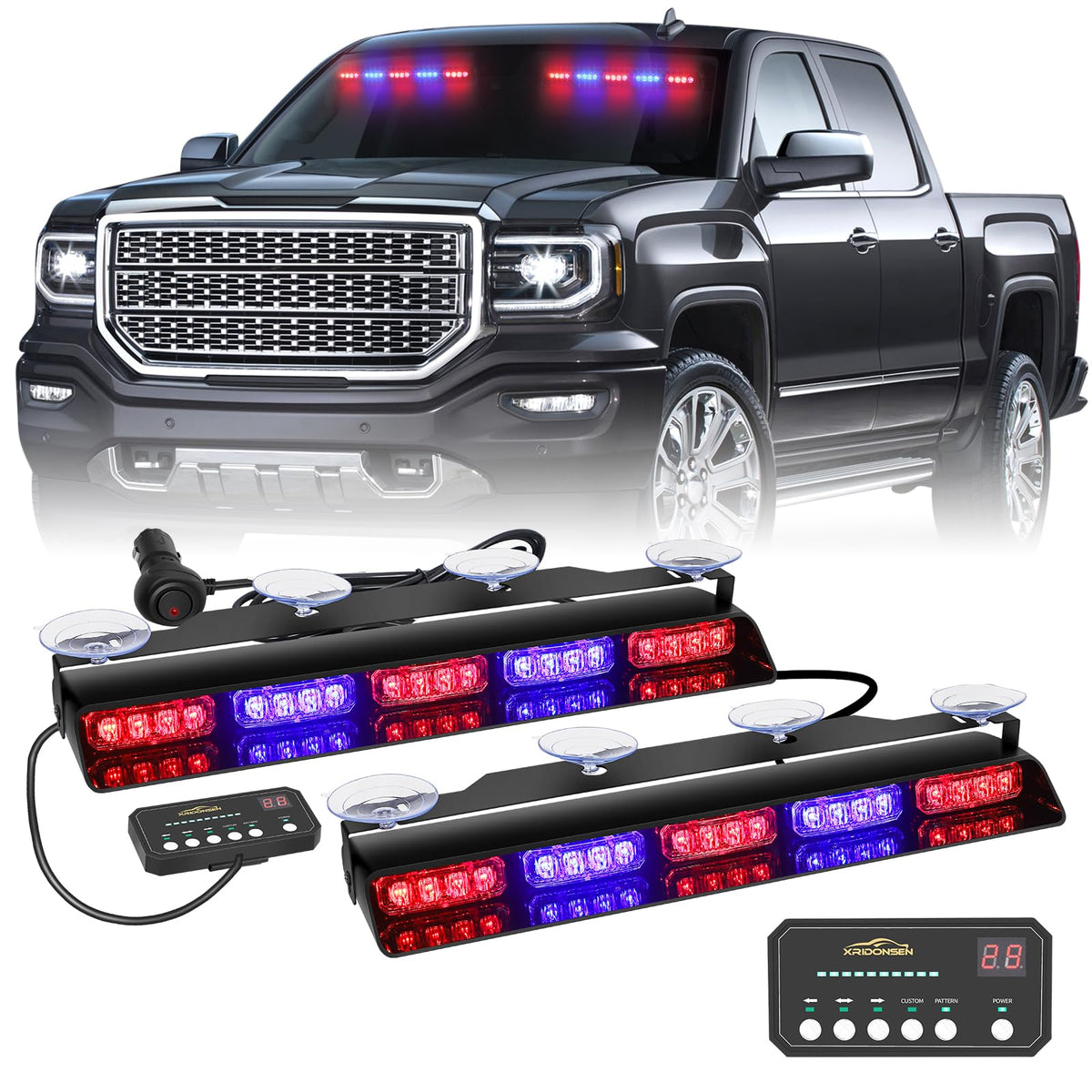 XRIDONSEN front view light bar showing compact housing and bright LEDs for visibility