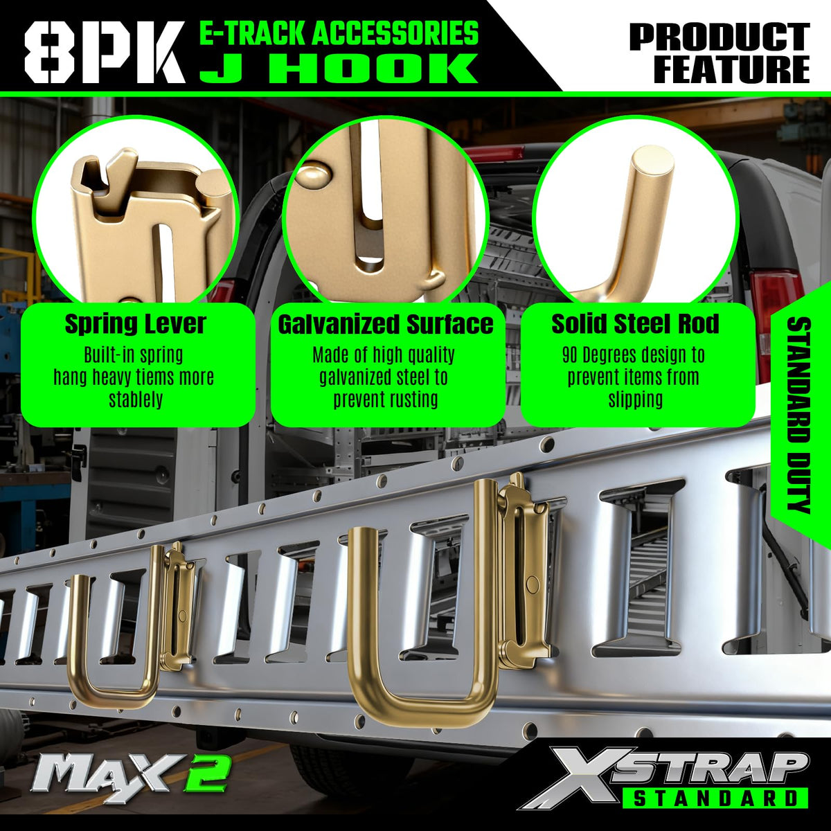 XSTRAP STANDARD hooked into E-track demonstrating quick snap-in installation benefit