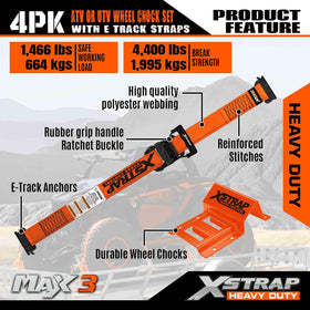 XSTRAP STANDARD strapped over ATV wheel on trailer, prevents vehicle movement