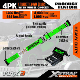 XSTRAP STANDARD strap installed over tire holding vehicle steady on trailer