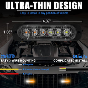 XTAUTO wiring and foam mount view showing easy three-wire installation advantage