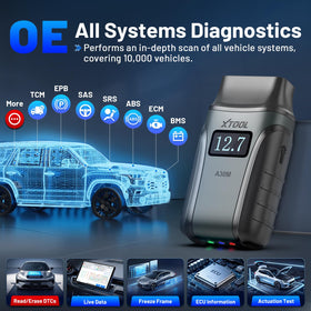 XTOOL A30M beside a smartphone showing compact scale and portability for garage use