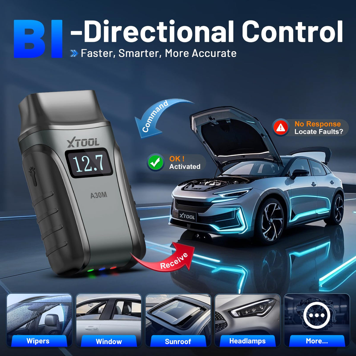 XTOOL A30M paired with phone displaying live-data graphs for clearer diagnostics