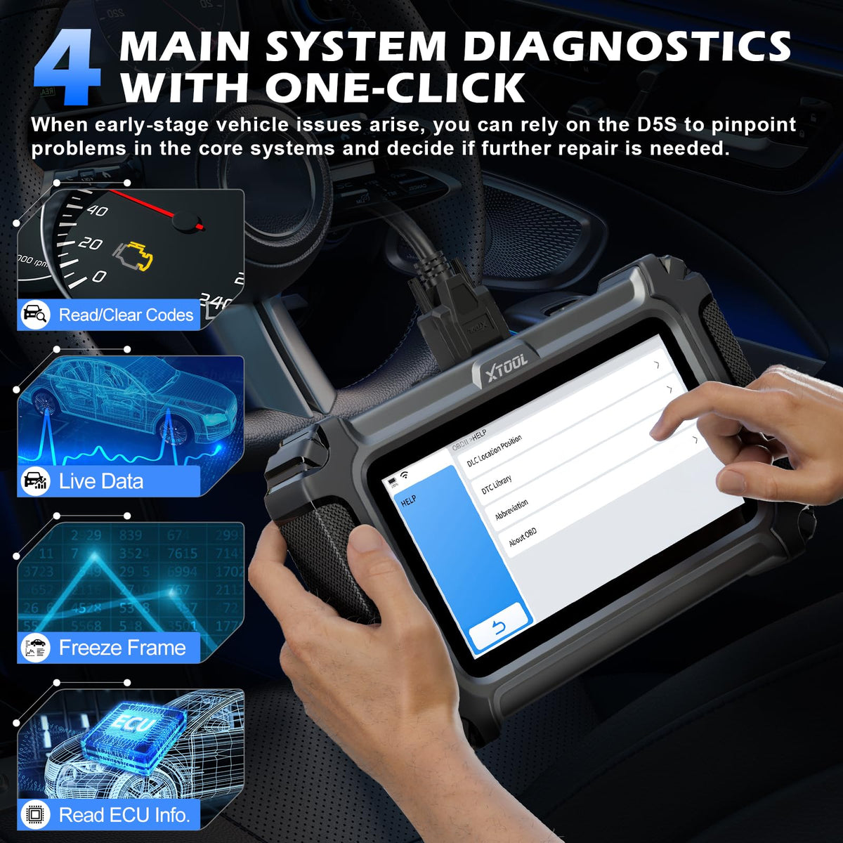 Close-up of XTOOL D5 touchscreen providing clear, fast input