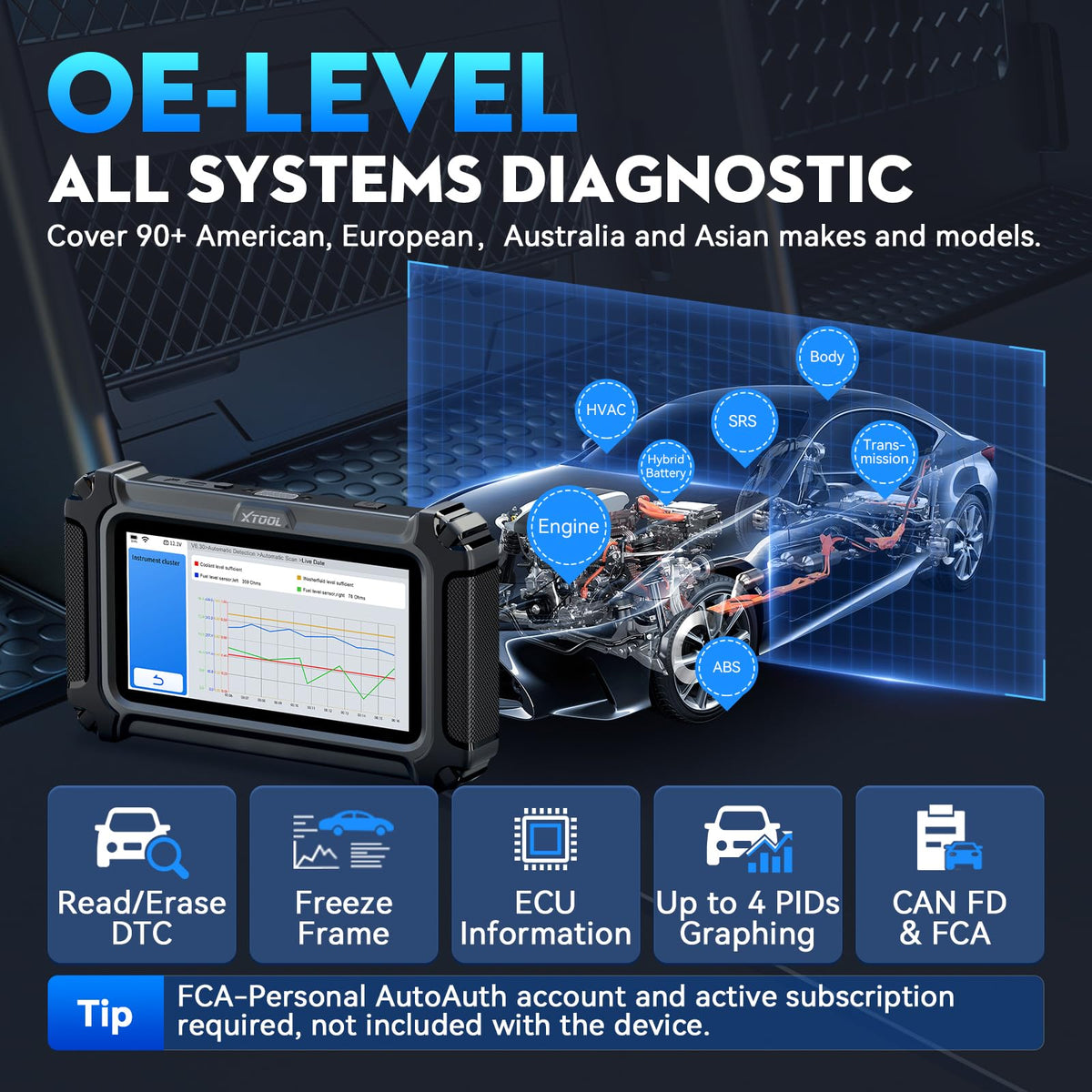 XTOOL D6S rear view with microSD slot visible, expandable storage for reports
