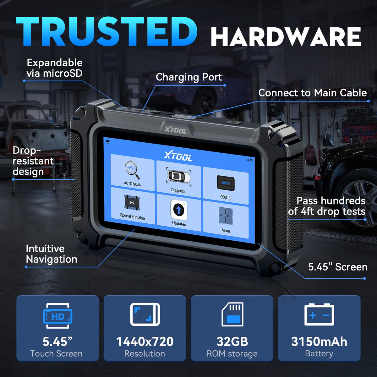 XTOOL D6S next to a hand for scale, compact diagnostic tool for garages