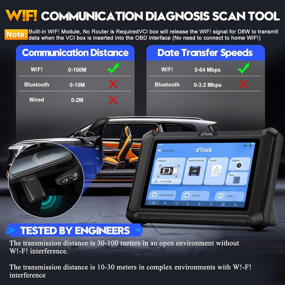 XTOOL D7W closeup screen graph displaying live data for faster troubleshooting