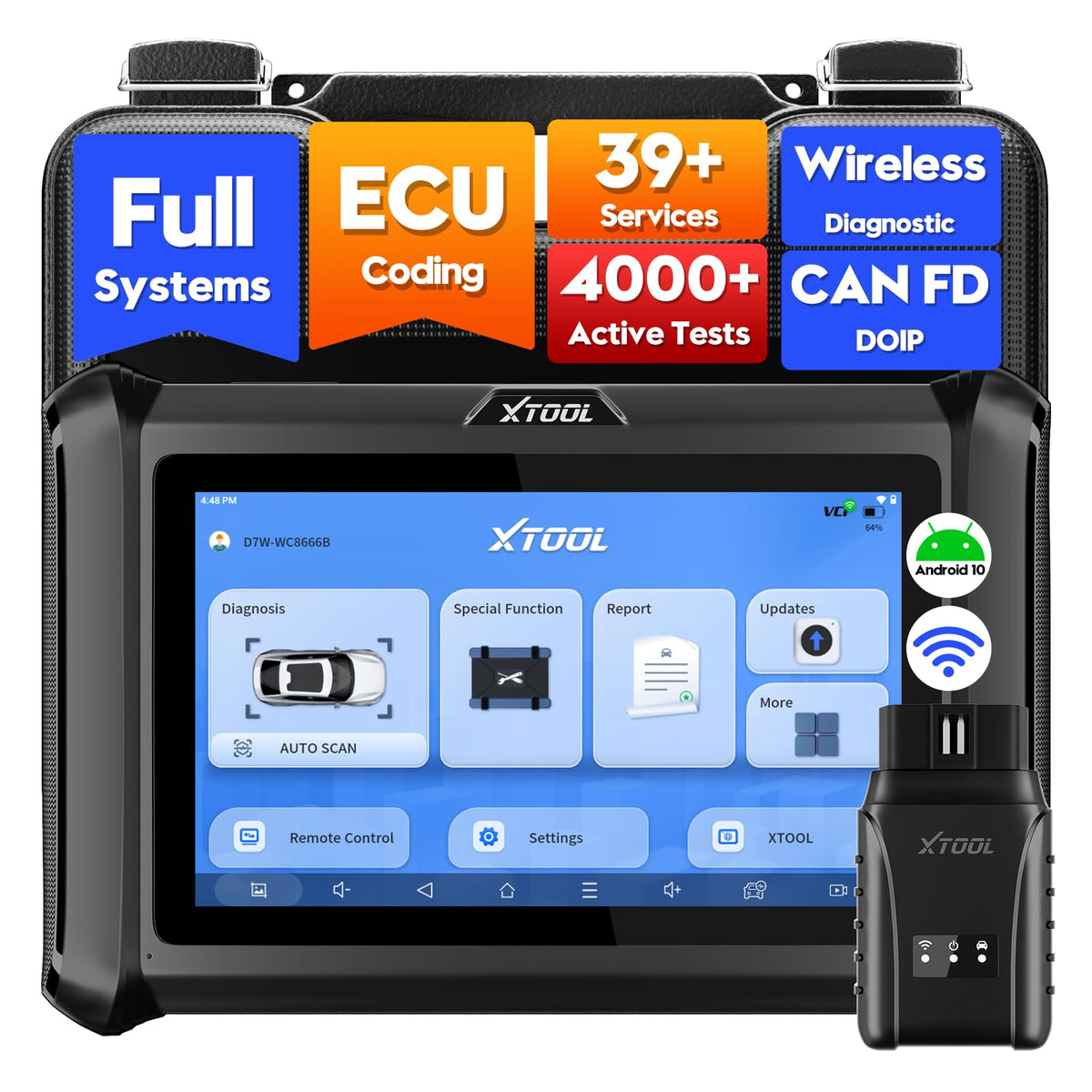XTOOL D7W front display showing home screen and fast diagnostics benefit