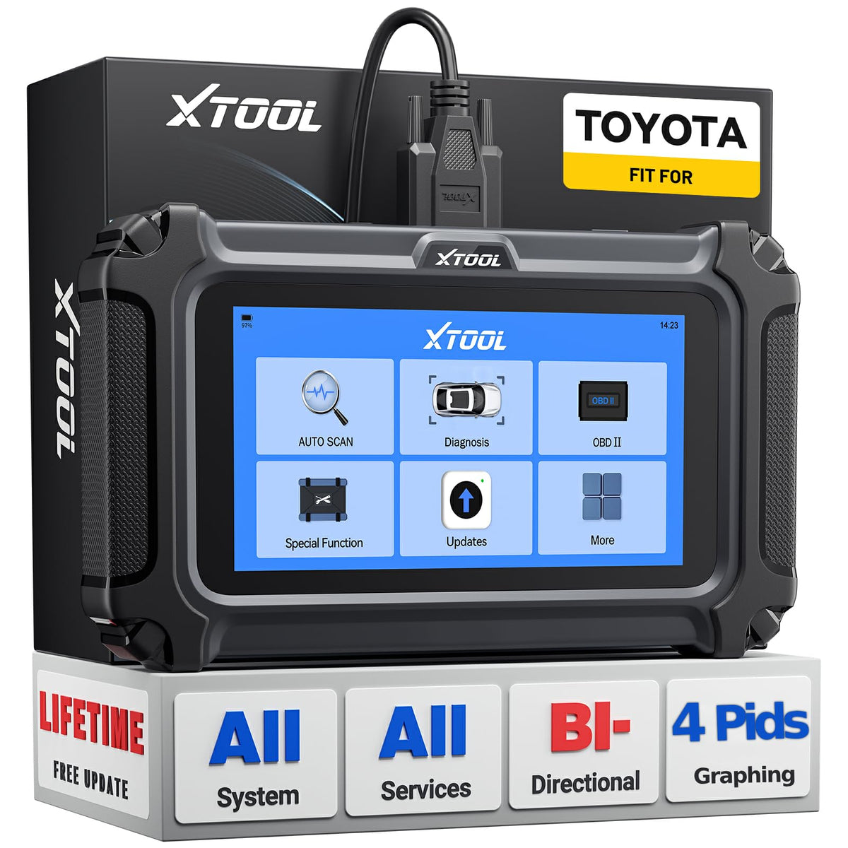 XTOOL IP500 front display showing home screen and clear menu — quick navigation benefit