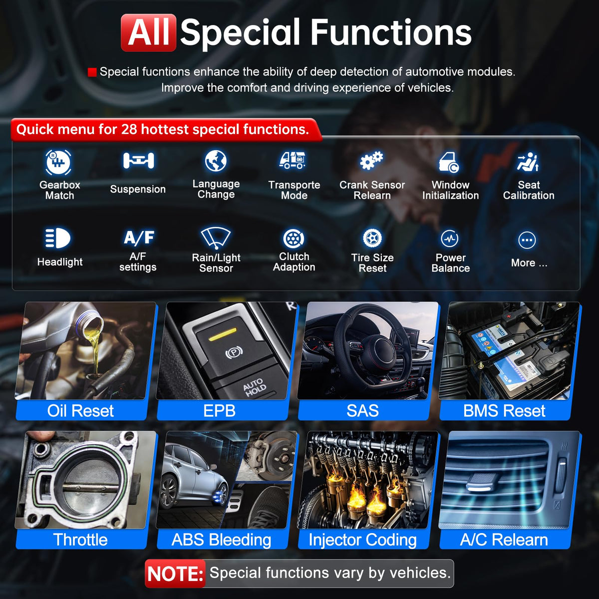 XTOOL IP500 side ports and OBD2 connector visible, easy plug-and-play vehicle access