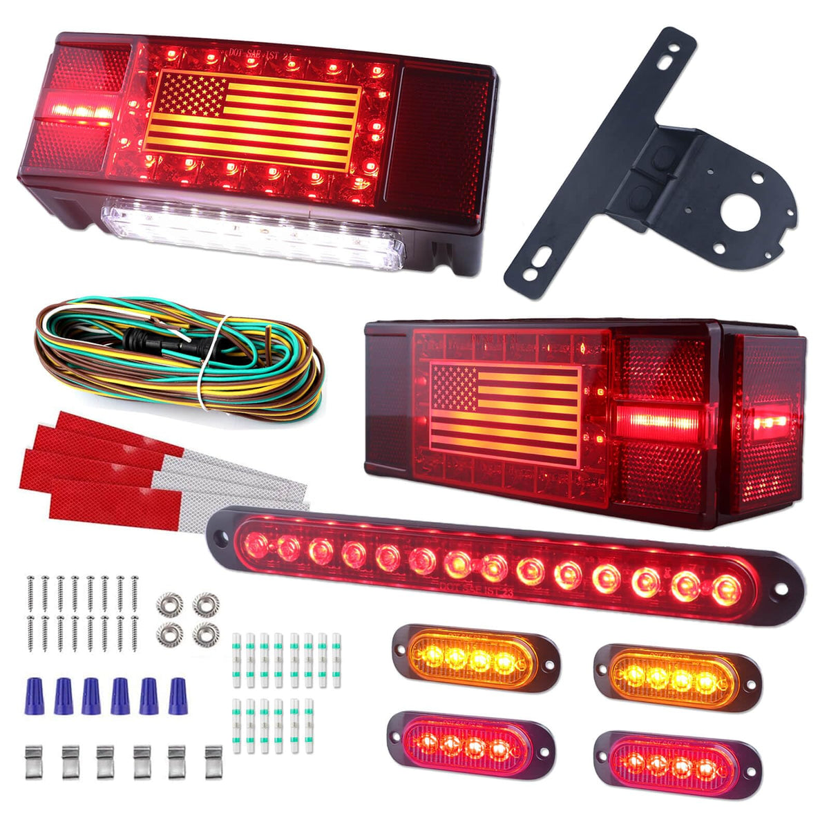 XtraGlow American-flag rectangular tail light front view showing bright signal