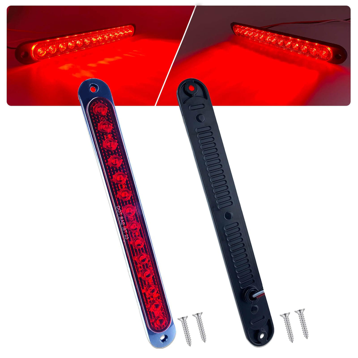 XtraGlow front assembly showing slim red LED bar and lens for clear signaling