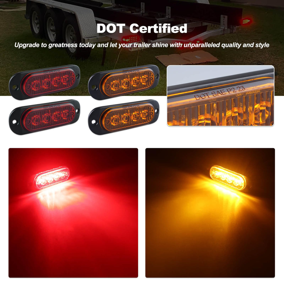 XtraGlow red and amber mini side marker close-up showing side visibility