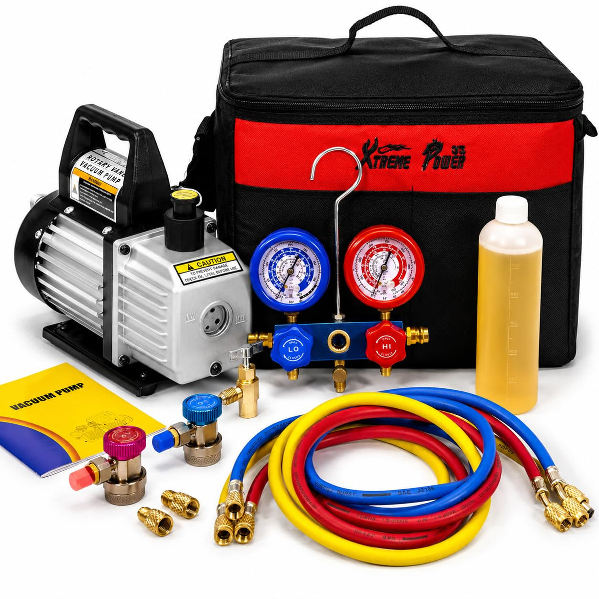 XtremepowerUS vacuum pump front profile showing compact design and portability benefit