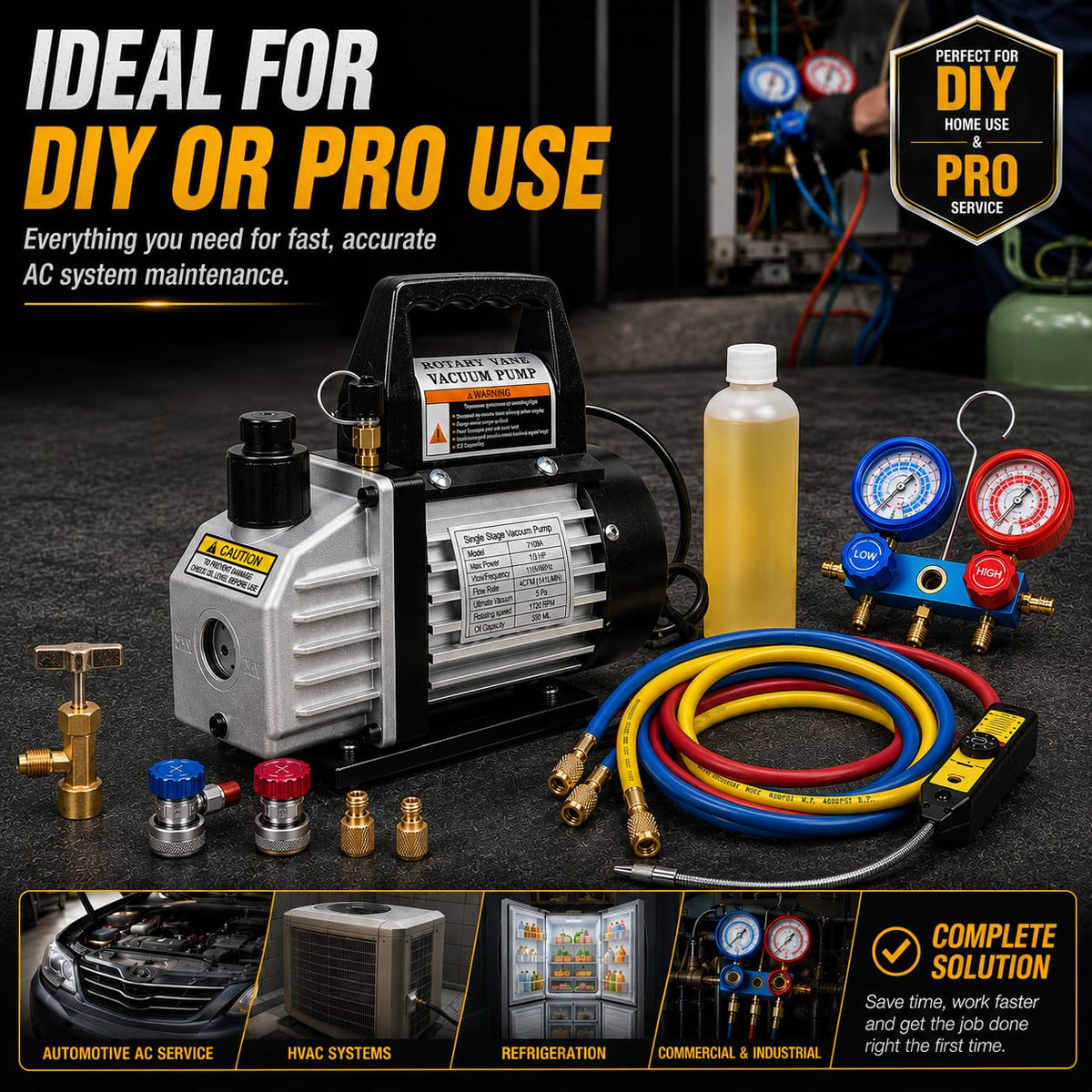 XtremepowerUS vacuum pump close-up highlighting durable metal build and fast evacuation