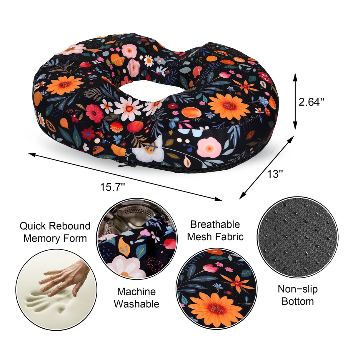 XUEHUAPIAOPIAO donut pillow placed on car driver seat offering pain-relief comfort