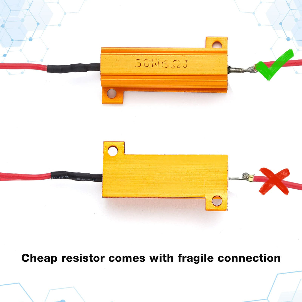 Xuhal resistor next to coin for scale, compact size for tight spaces