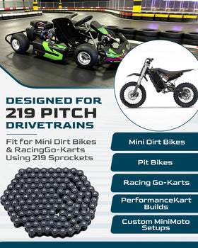 Xumdovipu chain installed on a mini dirt bike demonstrating dependable power transfer