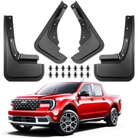 XWQZ front packaging showing four-piece mud flap kit and included hardware benefits protection