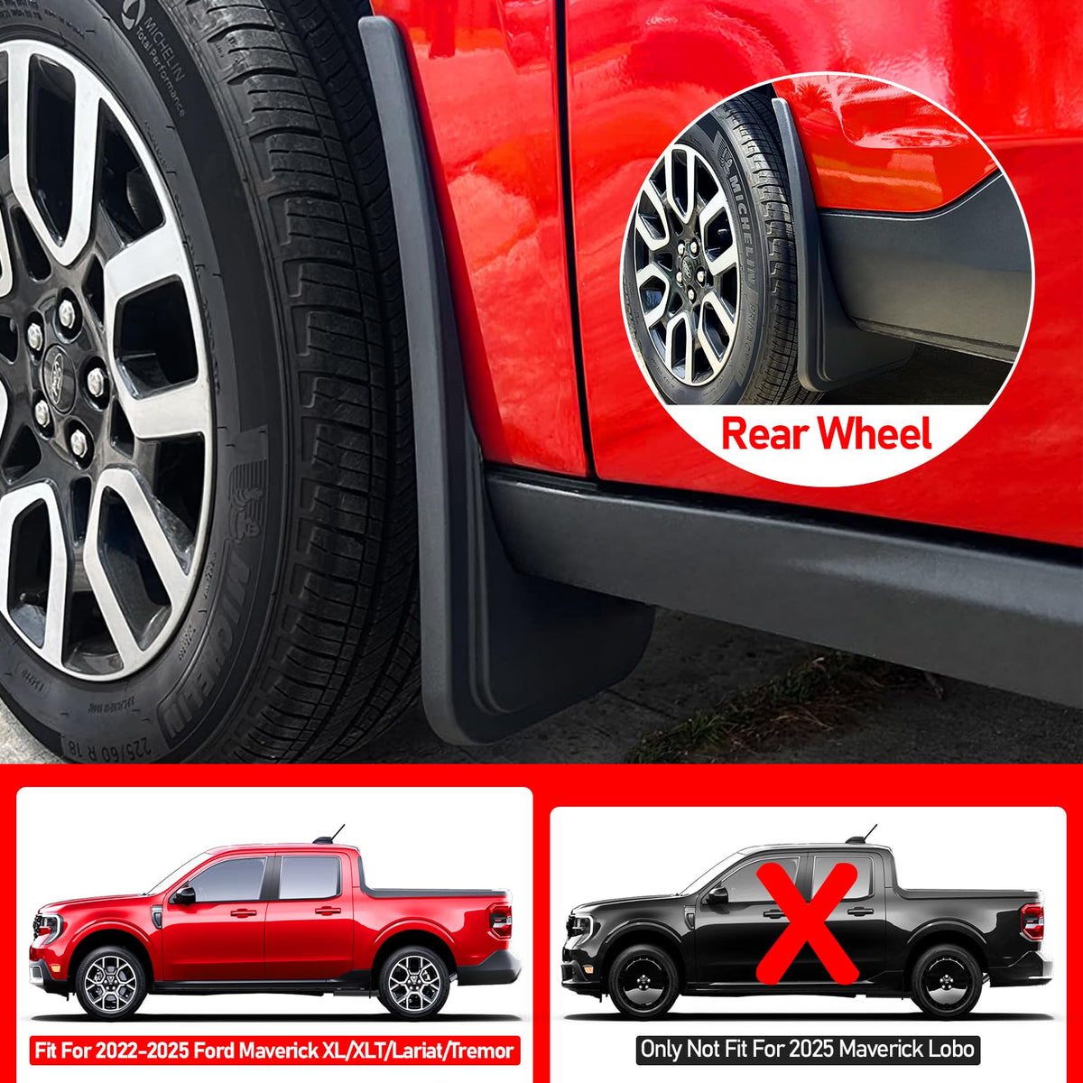 XWQZ mud flaps installed on Maverick front wheel demonstrating splash protection benefit
