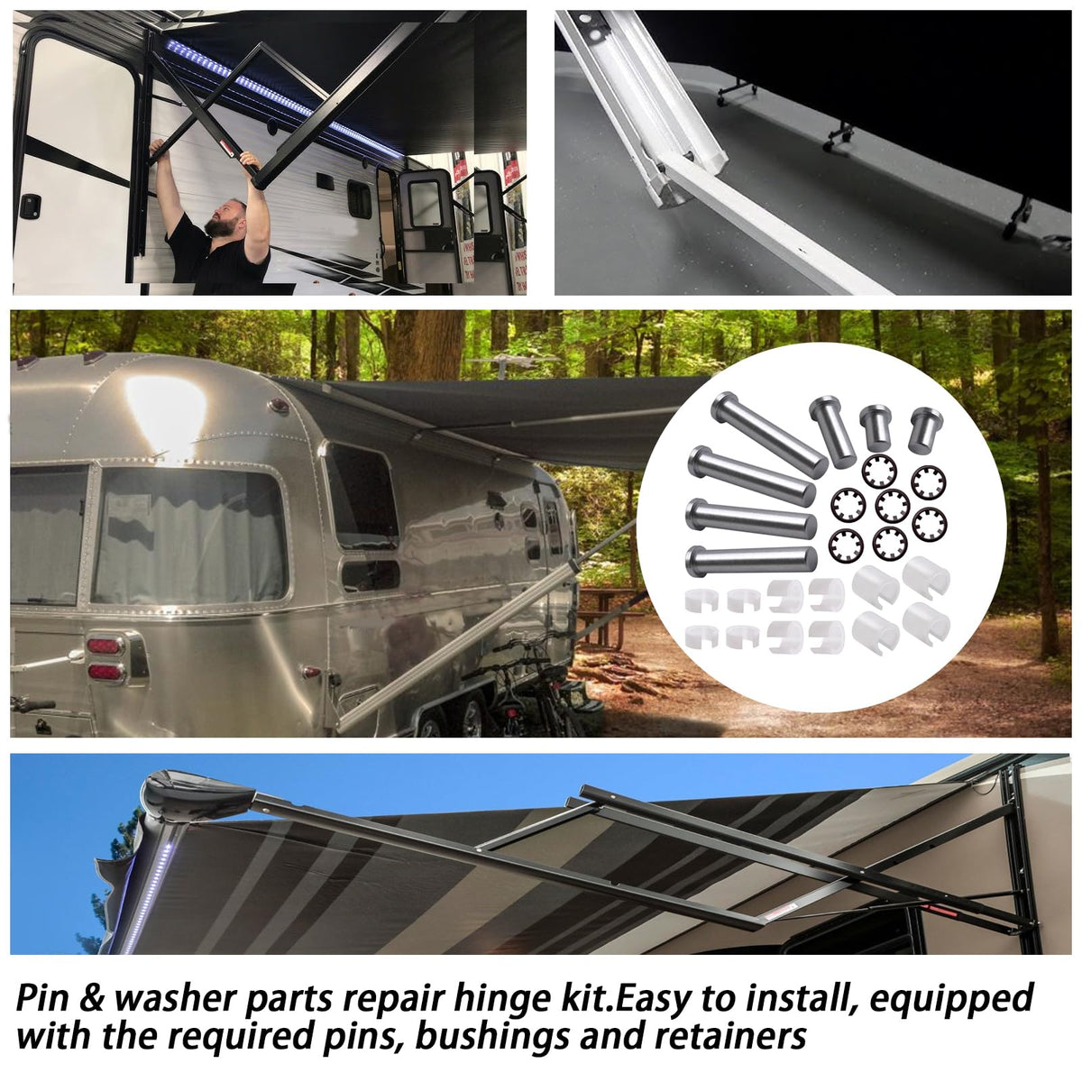 XYgdhqpt technician installing kit on RV awning arm to restore hinge movement