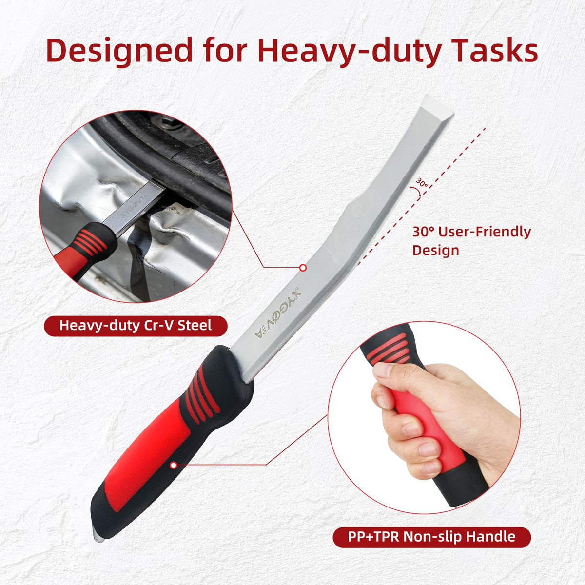 XYGOVIA ergonomic rubber handle grip texture for improved comfort and reduced hand vibration
