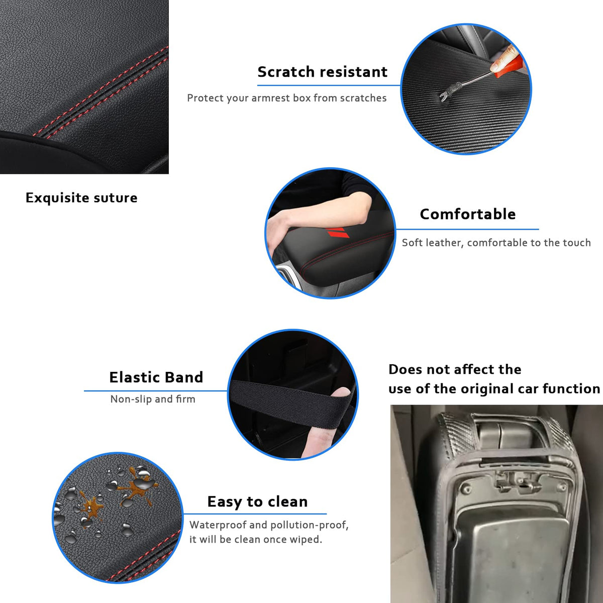 XYHGM side profile of armrest cover showing low-profile fit and seamless edge