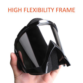 XYOP goggles next to a ruler showing compact lightweight portable size