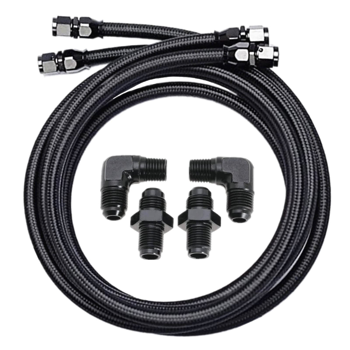 XYWZV front packaging showing two 7ft AN6 PTFE transmission hoses and fittings for durable cooling