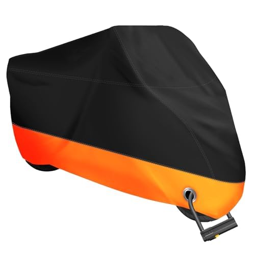 XYZCTEM front full view showing full-coverage protection for a parked motorcycle and weather defense