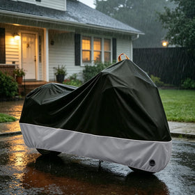 XYZCTEM lifestyle shot of covered bike in driveway for outdoor protection