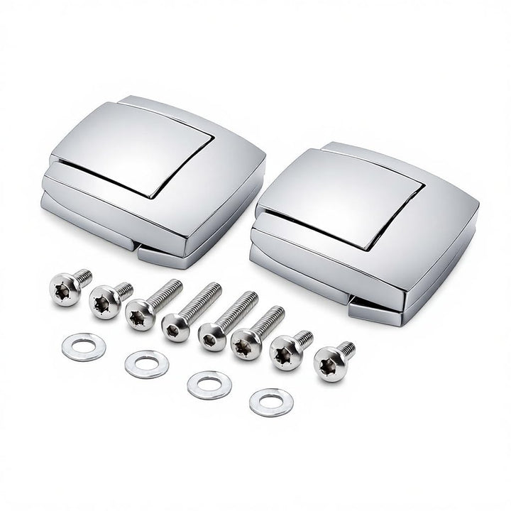 XYZMT chrome tour pack latches front view showing fit and style benefit durability