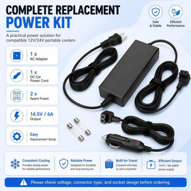 XYZSRP cable plugged into car socket powering a portable fridge, convenient travel use
