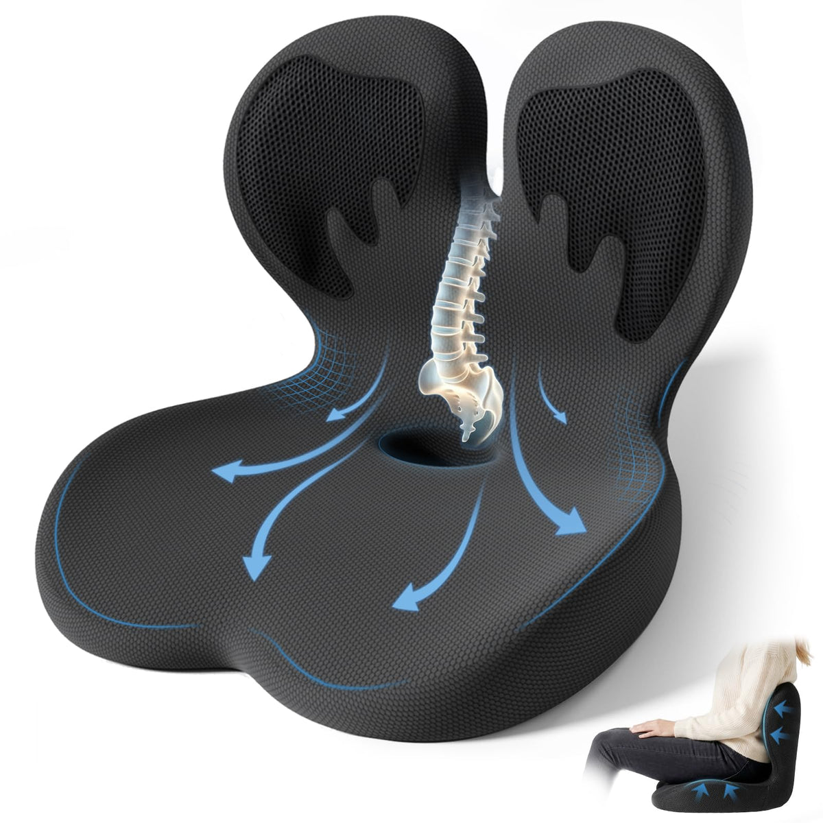 XZdream front view of cushion showing ergonomic shape and immediate comfort