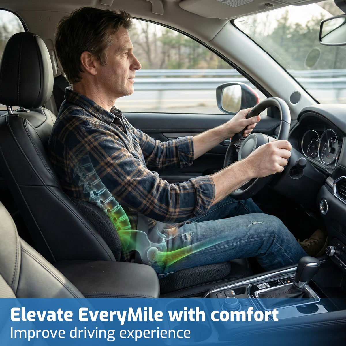 XZdream cushion installed in a car seat providing long-drive comfort