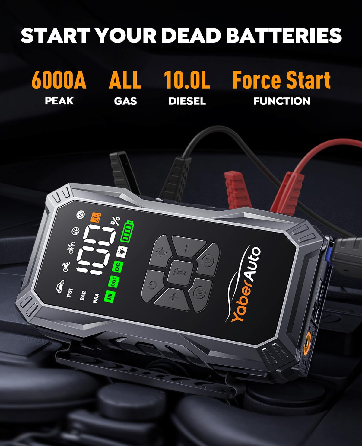 YaberAuto heavy-duty jumper cables close-up for safe reliable starts