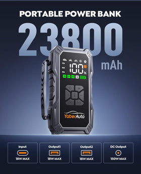 YaberAuto USB and 150W DC ports powering devices fast on the go