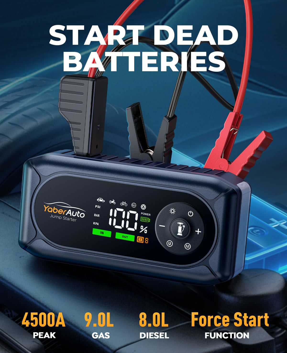 YaberAuto heavy-duty jumper cables and clamps providing safe, reliable battery connection