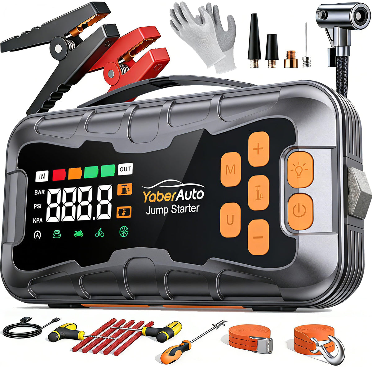 YaberAuto AP03 front view showing compact case and handle for easy transport