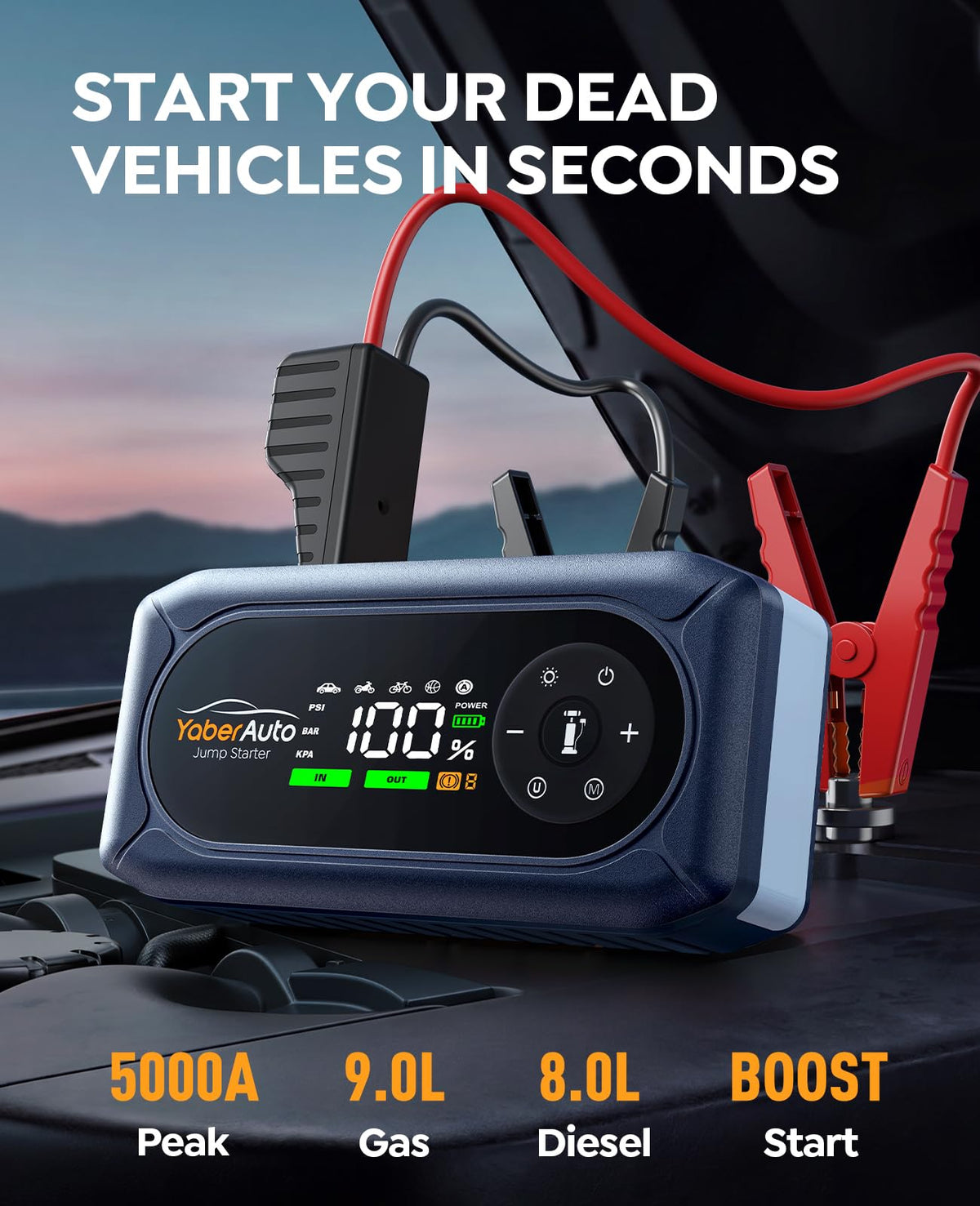 YaberAuto heavy-duty jumper cables connected demonstrating safe starting benefit